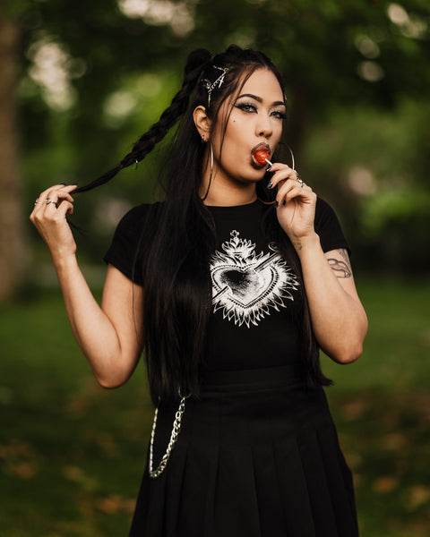 The Pretty Cult- 'Sacred Heart' Baby Tee Top. (Black)