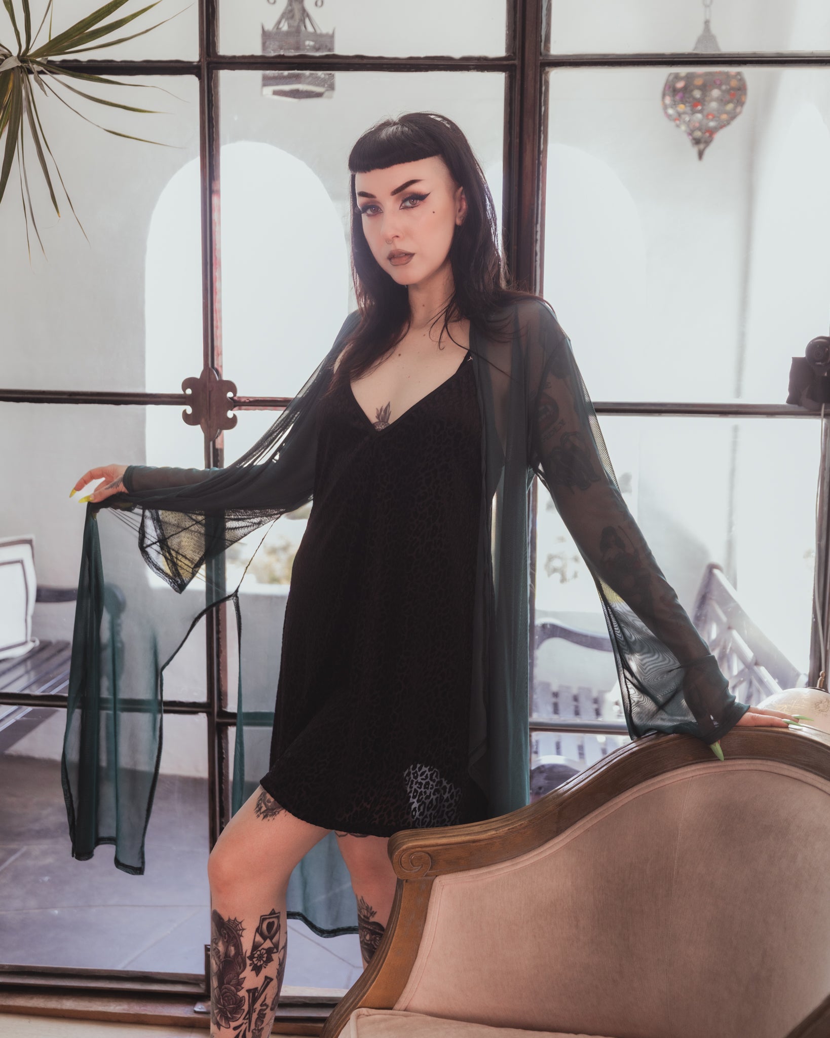 mesh kimono dress Plus Size - Mesh Ruffle Sleeve Kimono